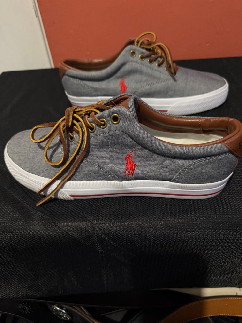 Polo by Ralph Lauren Gray Canvas Sneakers with Red Logo